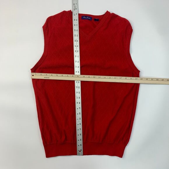 Alan Flusser Sweater Vest Mens XL Extra Large Red V Neck Cotton Diamond Jacquard - Picture 5 of 10